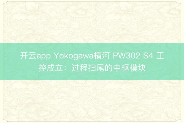 开云app Yokogawa横河 PW302 S4 工控成立：过程扫尾的中枢模块